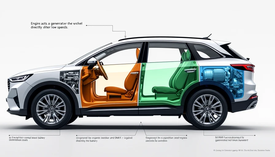BYD Sealion 6 DM-i Hybrid System Powertrain Explained — Plug & Drive BYD Sealion 6 DM-i hybrid powertrain diagram showing petrol engine, electric motor, and Blade Battery energy flow layout