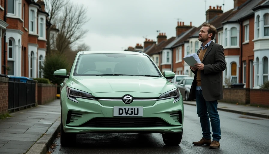 Grey-imported BYD Seagull parked on a British residential street with owner holding import paperwork, showing the reality of privately importing a Chinese EV