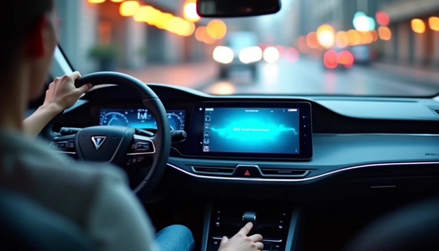 Driver using XPeng Xmart OS voice control with illuminated screen display and ambient lighting, hands-free interaction inside the vehicle cabin