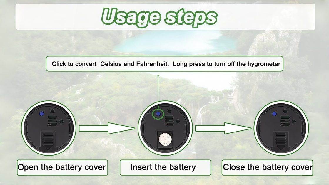 Steps for removing the hygrometer's battery cover